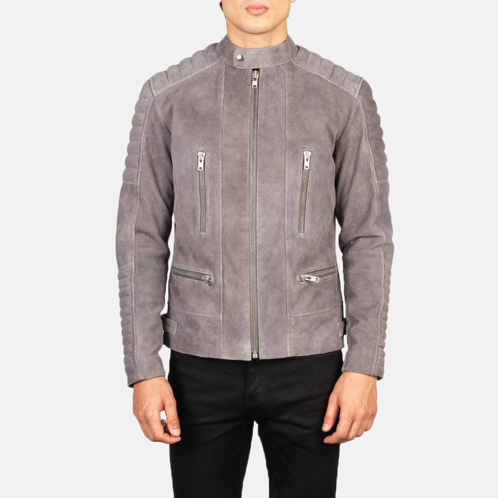 Gray Suede Leather Fashion Jacket for Men