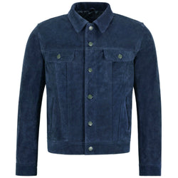 Classic Blue Suede Trucker Jacket