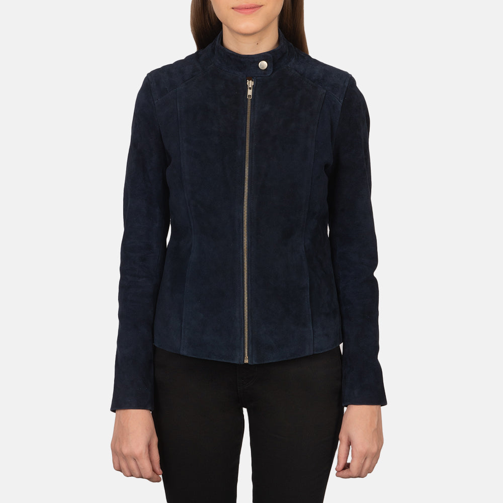 Blue Suede Trucker Jacket for Women