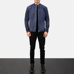 Navy Suede Leather Fashion Jacket for Men