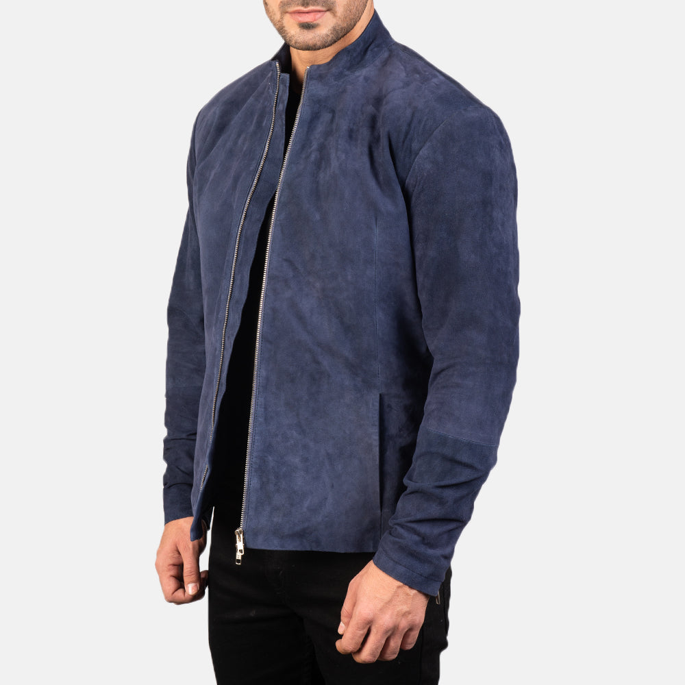 Navy Suede Leather Fashion Jacket for Men