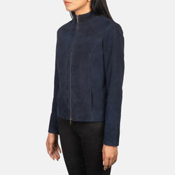 Blue Suede Zip-Up Jacket for Women