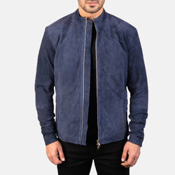 Navy Suede Leather Fashion Jacket for Men