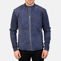 Navy Suede Leather Fashion Jacket for Men