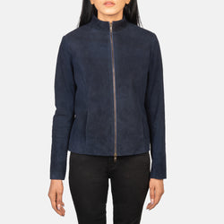 Blue Suede Zip-Up Jacket for Women