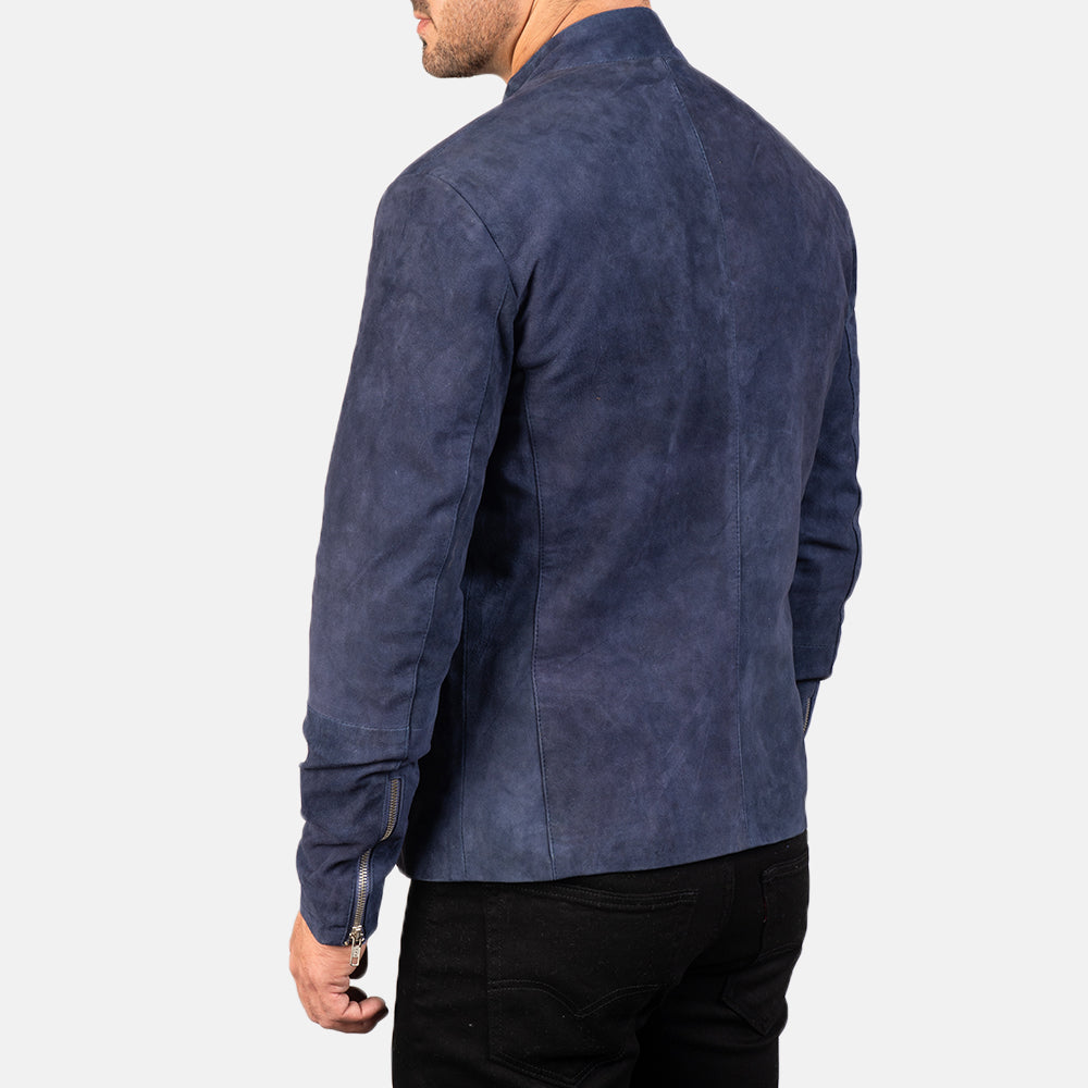 Navy Suede Leather Fashion Jacket for Men