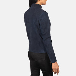 Blue Suede Zip-Up Jacket for Women