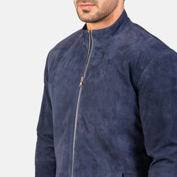 Navy Suede Leather Fashion Jacket for Men