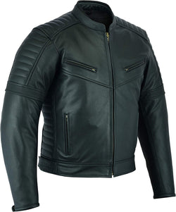 Black Leather Cafe Racer Jacket for Men