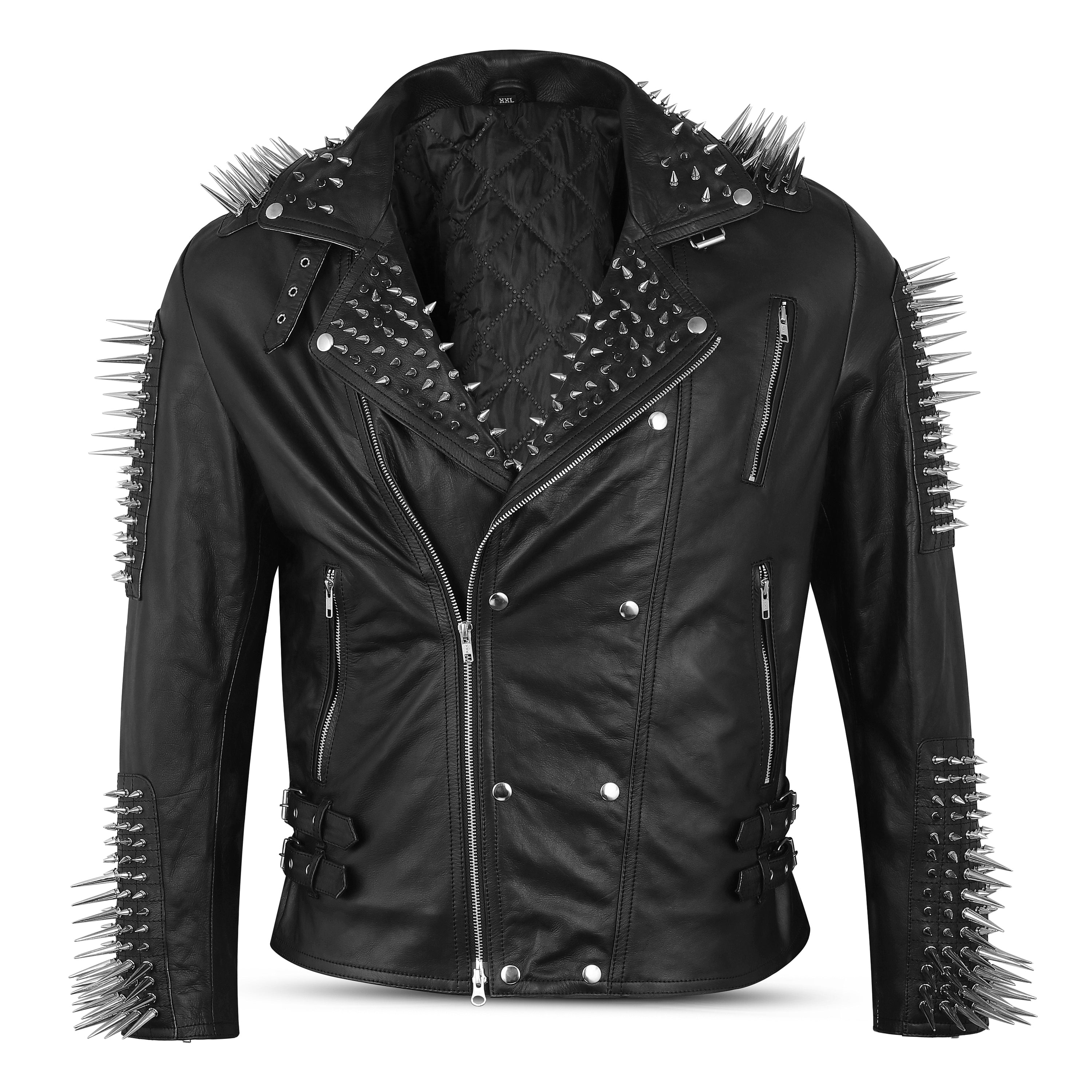 Studded Black Leather Jacket with Spiked Collar