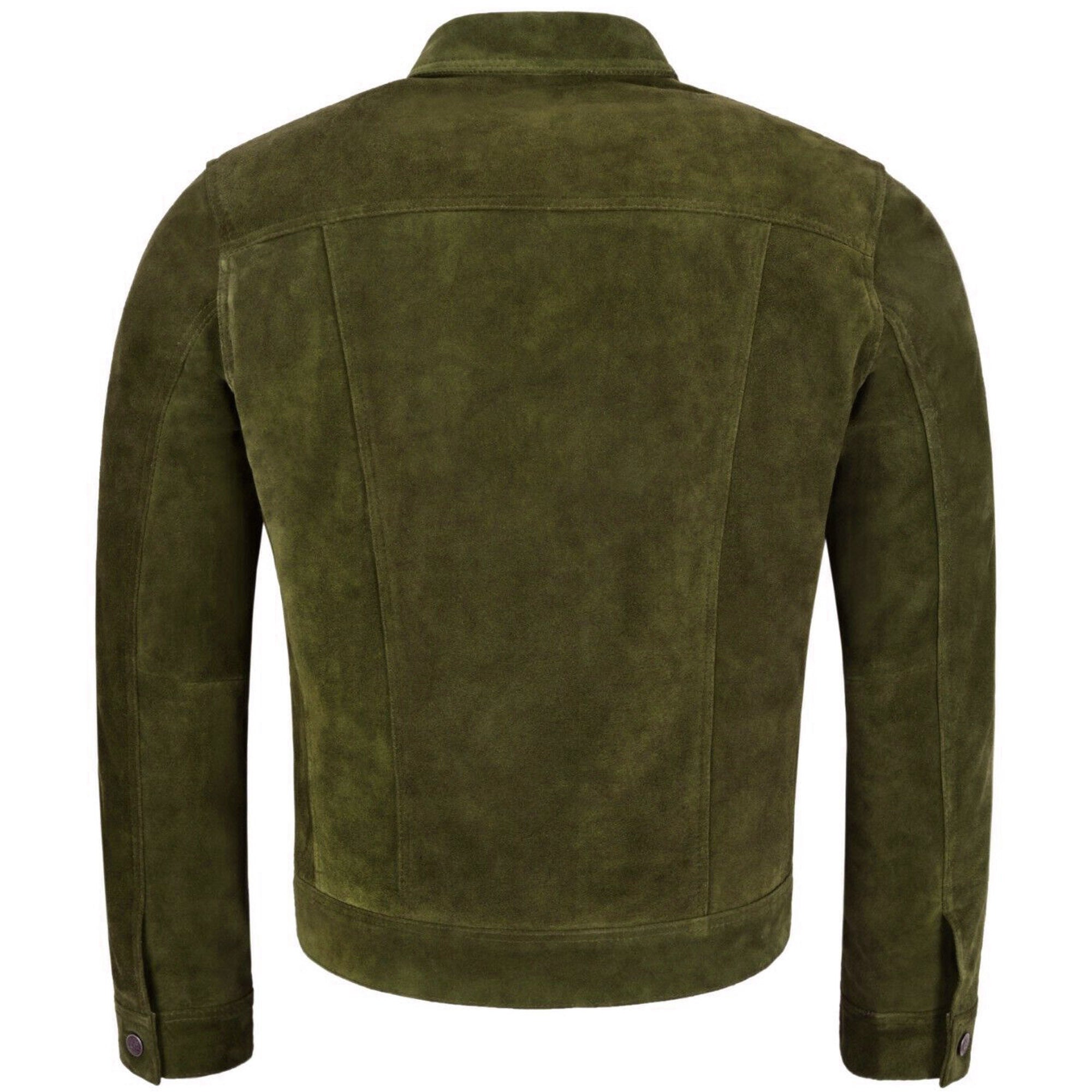 Olive Green Suede Trucker Jacket