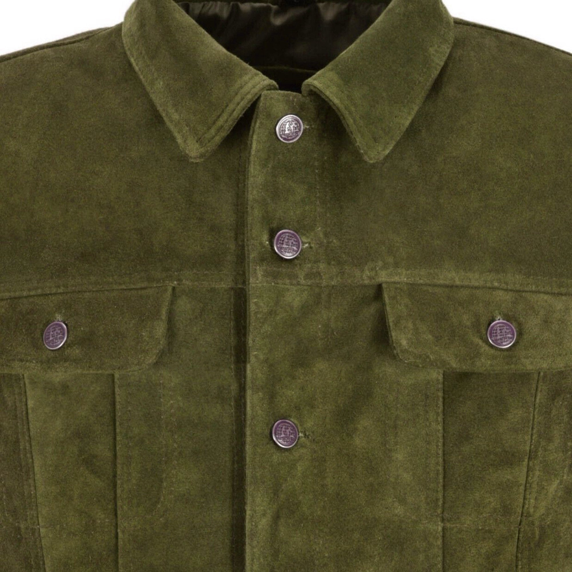 Olive Green Suede Trucker Jacket