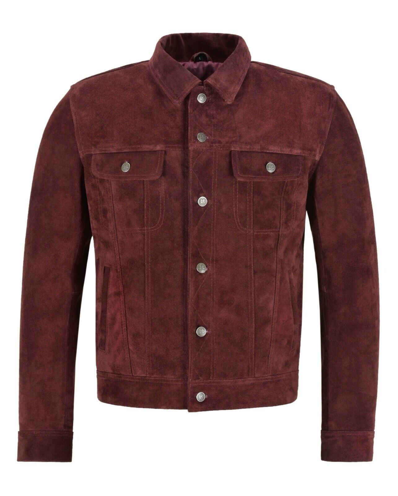 Burgundy Suede Trucker Jacket Men