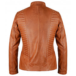 Luxurious Brown Leather Racer Jacket for Women