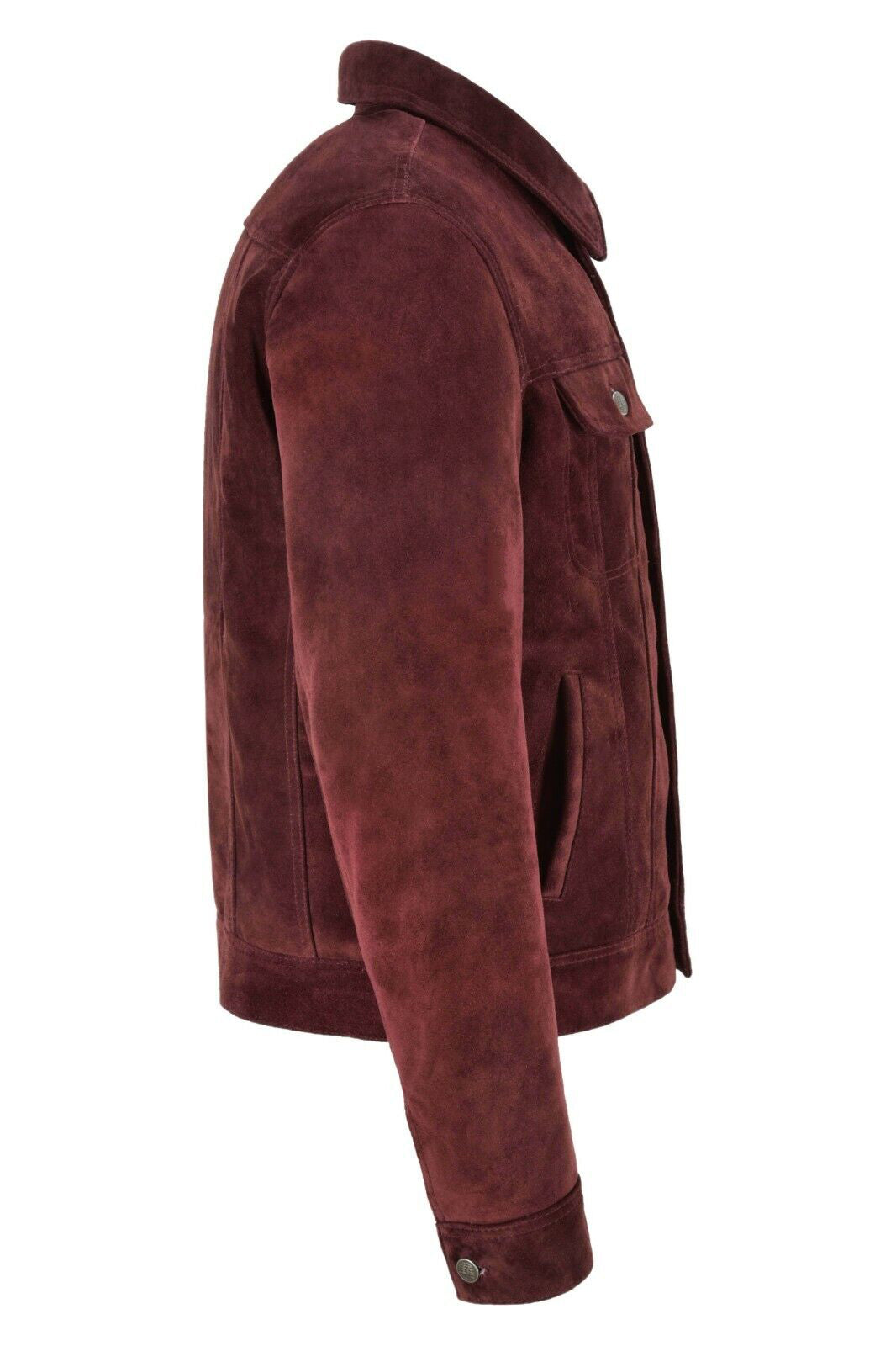 Burgundy Suede Trucker Jacket Men