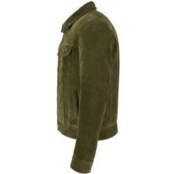 Olive Green Suede Trucker Jacket