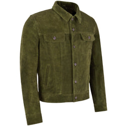 Olive Green Suede Trucker Jacket