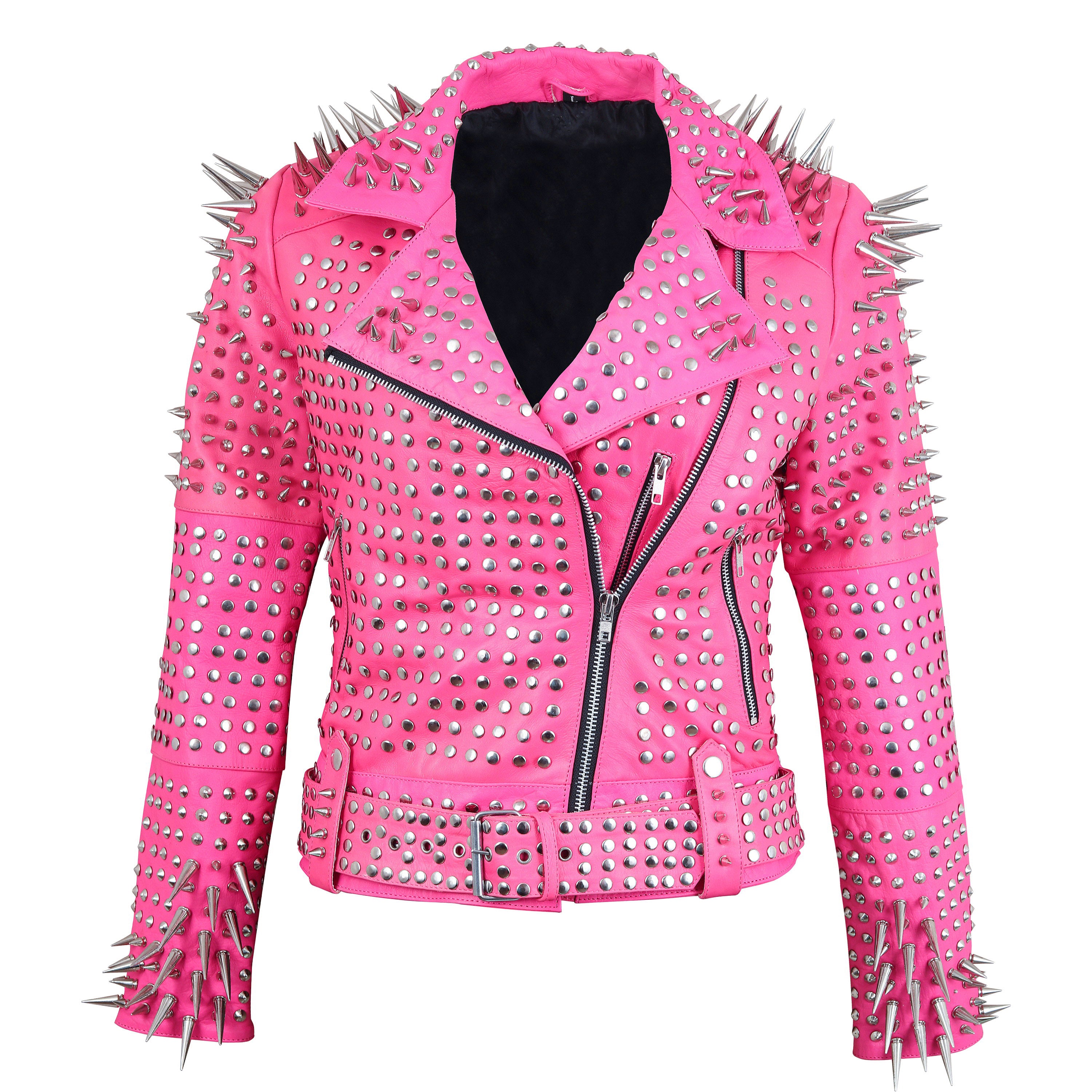 Pink Studded Leather Jacket