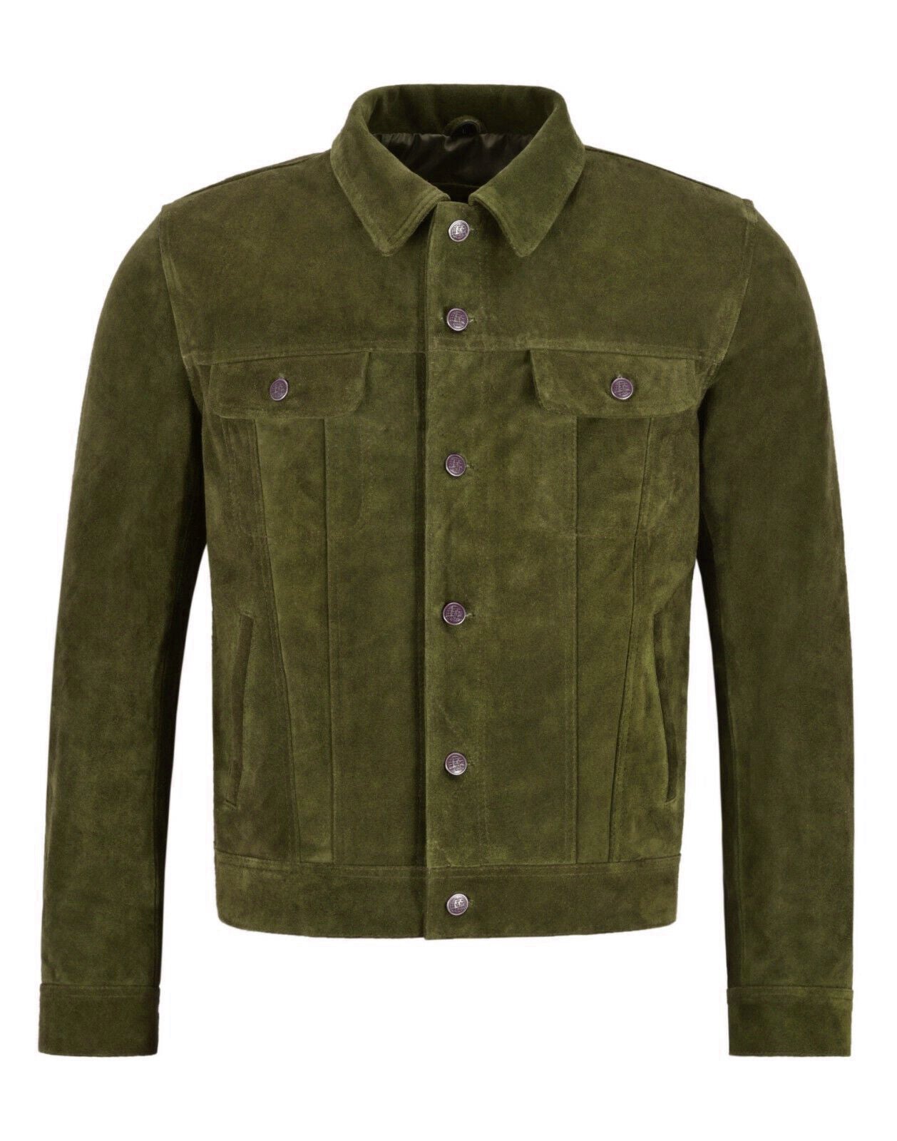 Olive Green Suede Trucker Jacket