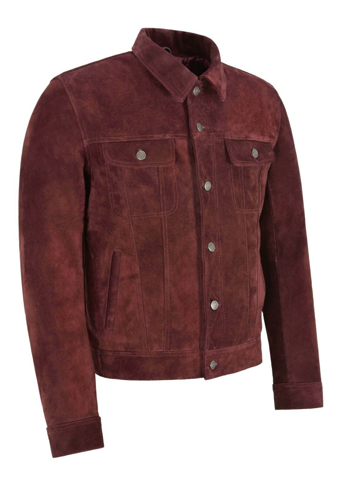 Burgundy Suede Trucker Jacket Men