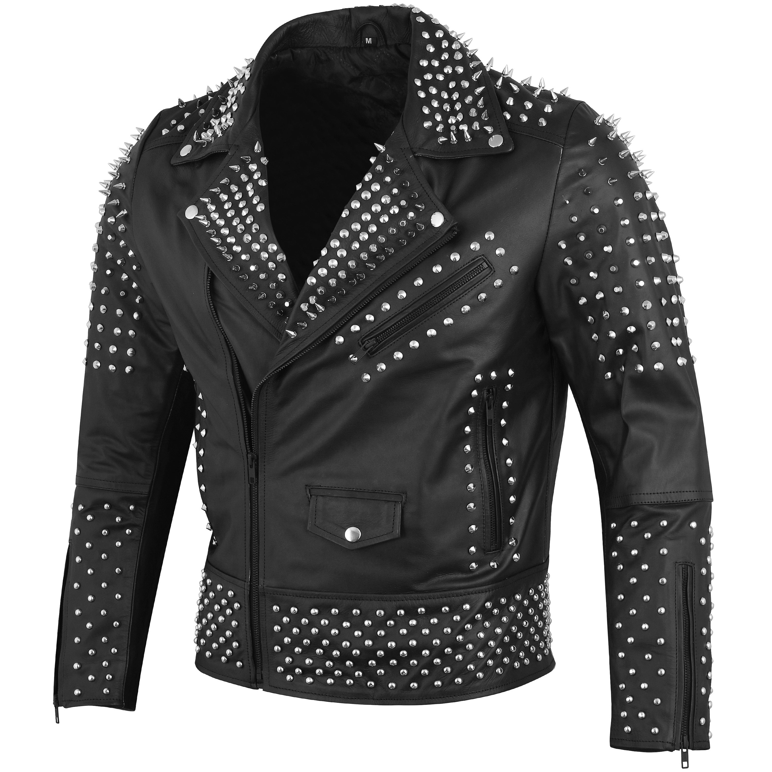 Studded Black Leather Jacket with Spiked Collar