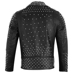 Studded Black Leather Jacket with Spiked Collar