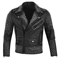 Studded Black Leather Jacket with Spiked Collar