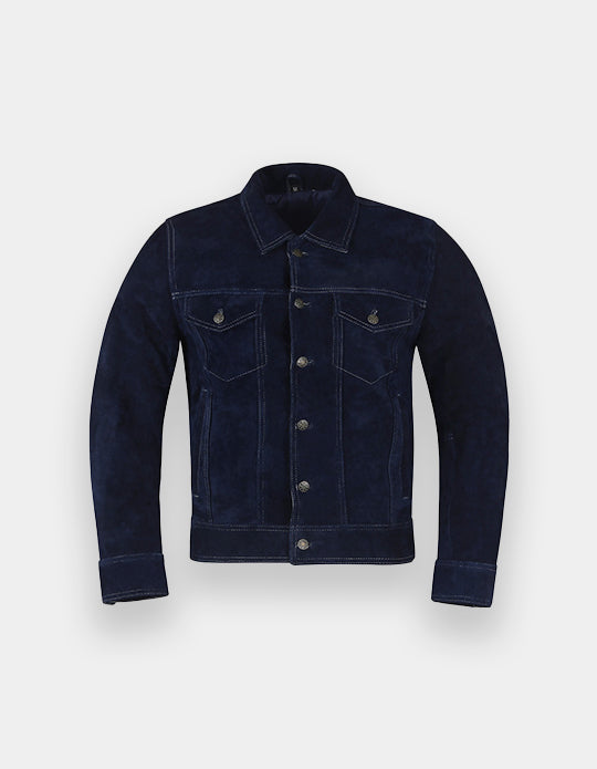 Men's Blue Suede Leather Shirt - Handmade Sheepskin Jacket Shirt, Trucker Suede Jacket
Item specifics