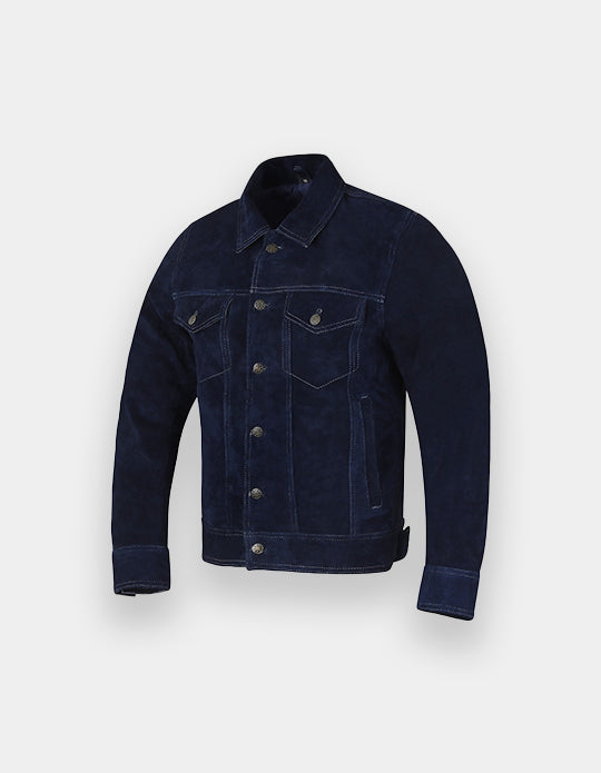 Men's Blue Suede Leather Shirt - Handmade Sheepskin Jacket Shirt, Trucker Suede Jacket
Item specifics