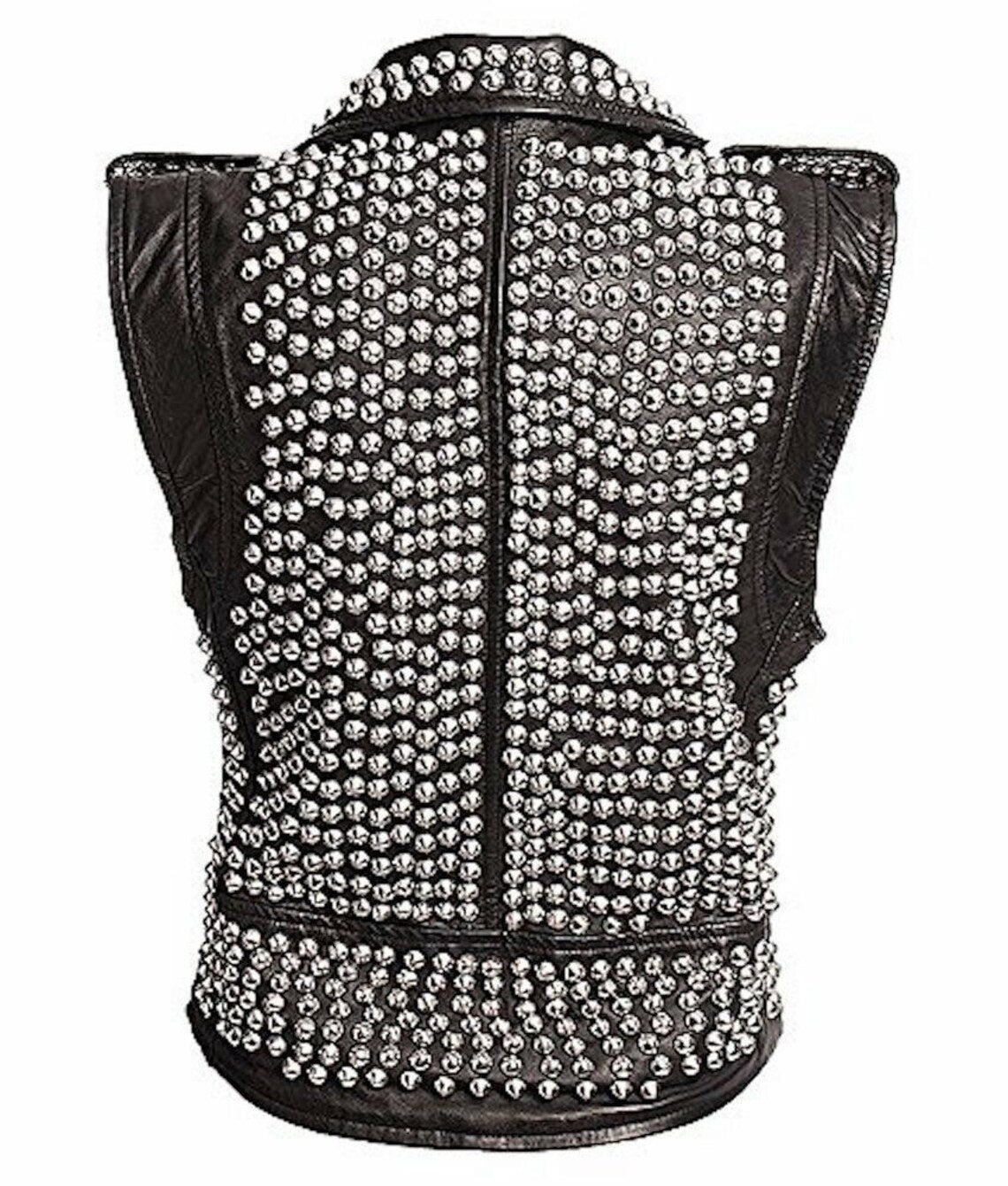 Black Leather Studded Vest with Zippers