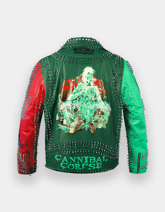 Punk Rock Gothic Studded Jacket, Steampunk Patches Motorbike Cowhide Leather Jacket, Men's Handmade Brando Heavy Metal Jacket,