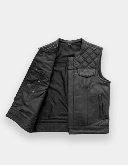 Men's Club Motorbike Leather Vest Mesh Liner Motorcycle Waistcoat - Biker Vest