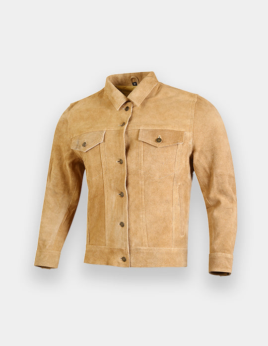 Men Trucker Suede Jacket Real Suede Leather Western Classic Color Tan