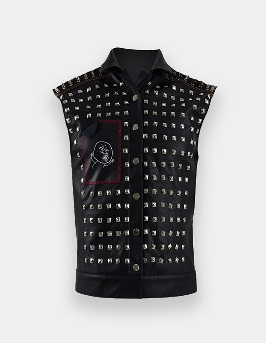 Biker's Club Wear Pyramid Studs Premium Leather Patches Handmade Vest Jacket