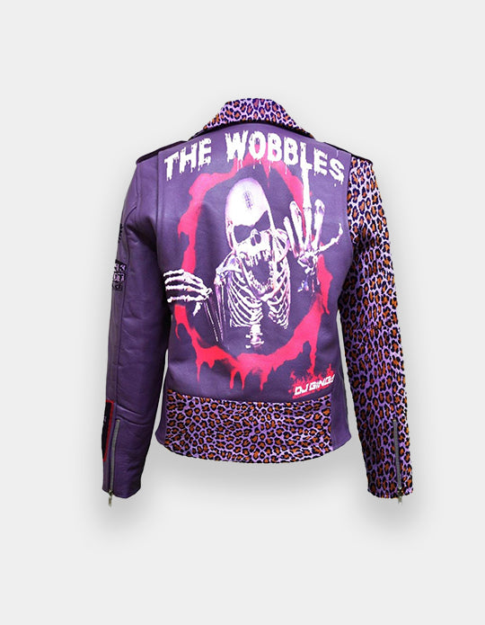 Purple Suede Leather Women Patches, Bachelor's Party Biker Fashion, Vampira Patchwork, Cow Leather Lemmey Jacket, Handmade Women Outfit,