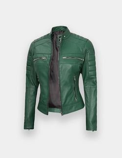 Women's Leather Jacket, New women's Green leather jacket made of 100% Original lambskin leather