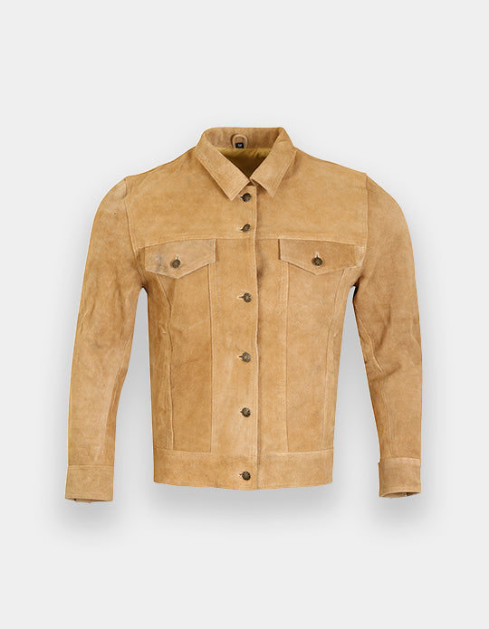 Men Trucker Suede Jacket Real Suede Leather Western Classic Color Tan