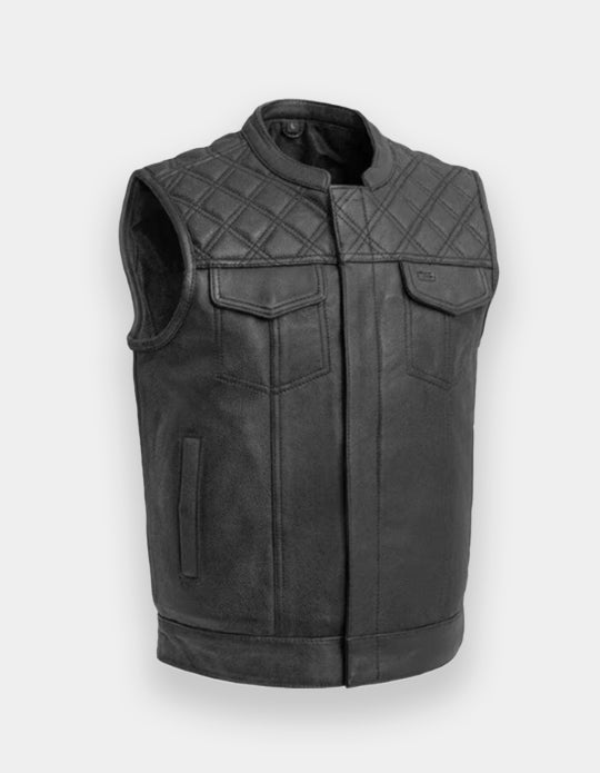 Men's Club Motorbike Leather Vest Mesh Liner Motorcycle Waistcoat - Biker Vest