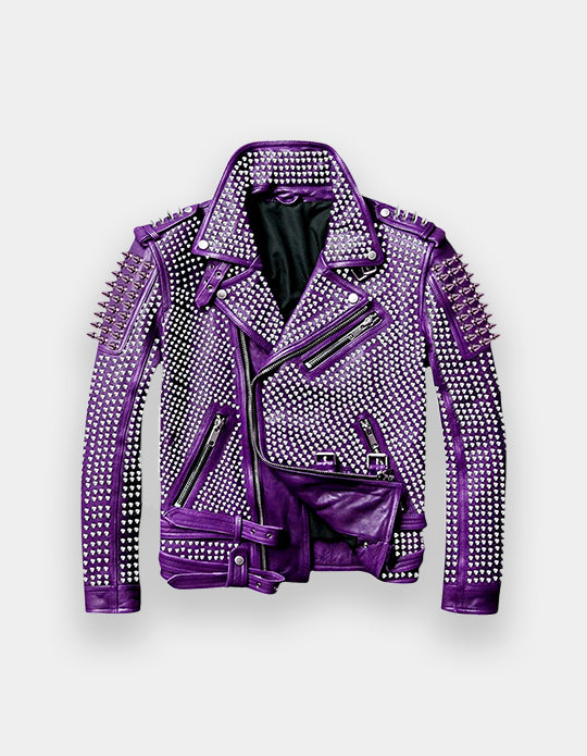 Brando Purple Full Silver Studded Biker Jacket