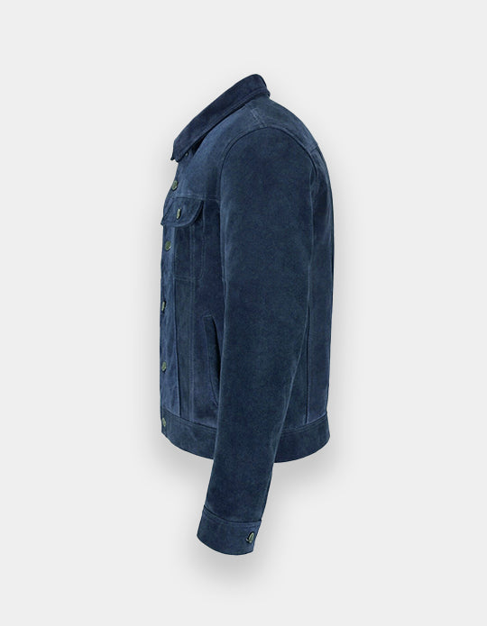 Men's Blue Suede Leather Shirt - Handmade Sheepskin Jacket Shirt, Trucker Suede Jacket
Item specifics