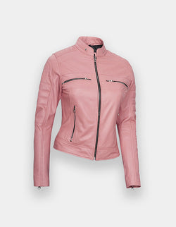 Women's Leather Jacket, New women's Pink leather jacket made of 100% Original lambskin leather