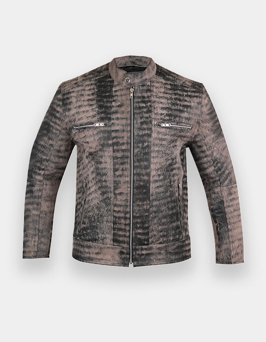Distressed Leather Jacket for Men | Vintage-Style Bomber Jacket with Textured Leather and Zipper Pockets | Trendy Gift for Him.