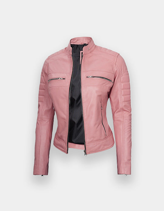 Women's Leather Jacket, New women's Pink leather jacket made of 100% Original lambskin leather