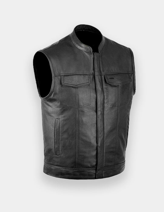 Men's Club Motorbike Leather Vest Mesh Liner Motorcycle Waistcoat - Biker Vest