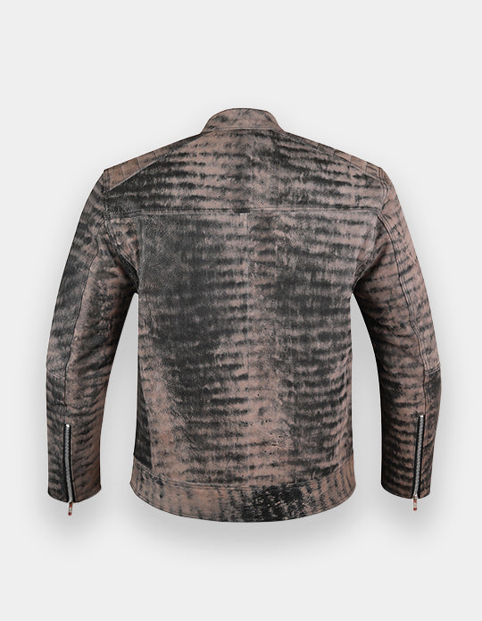 Distressed Leather Jacket for Men | Vintage-Style Bomber Jacket with Textured Leather and Zipper Pockets | Trendy Gift for Him.