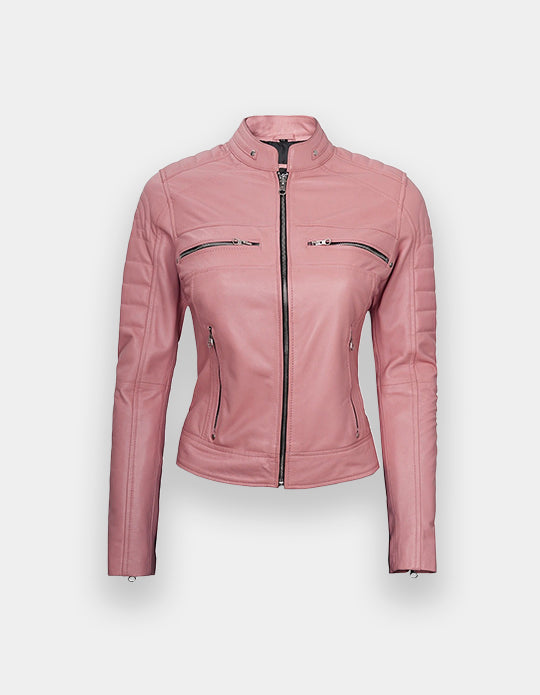 Women's Leather Jacket, New women's Pink leather jacket made of 100% Original lambskin leather