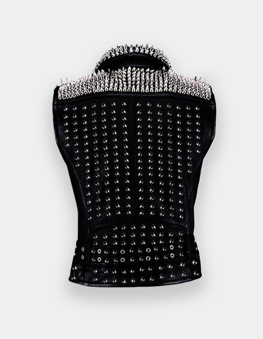 Latest Black Brando Belted Leather Jacket Silver Black Spike Studded Leather Brando Jacket Spiked Women Leather Jacket Ladies Biker Jacket