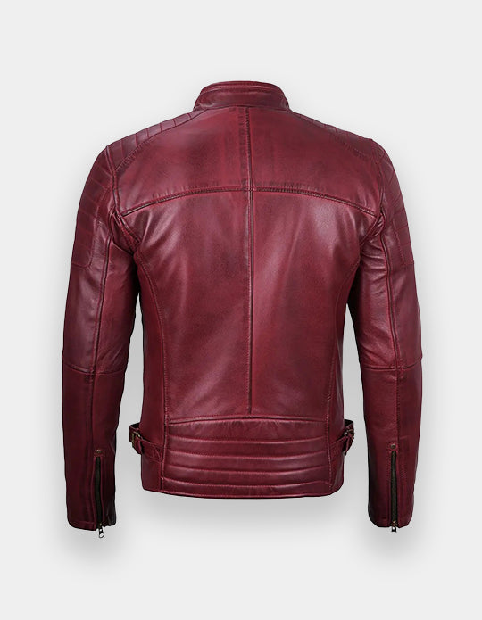 Maroon Cafe Racer Leather Jacket for Men