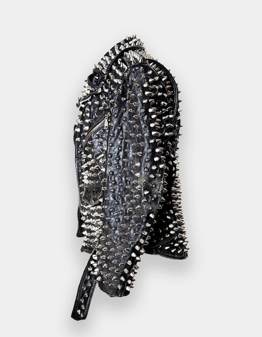 Studded Fashion Jacket Punk Men's Cow Leather, Silver Heavy Metal Spiked Stud Work, Biker Slim Fit Jacket, Studded biker Jacket, Spiked