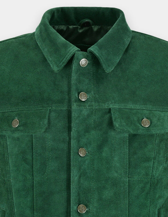Men's Green Suede Leather Shirt - Handmade Sheepskin Jacket Shirt, Trucker Suede Jacket